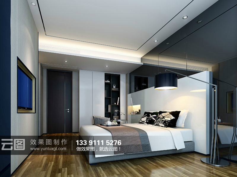 现代-卧室样板房-装修效果图表现