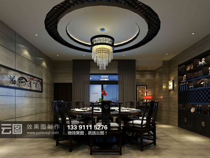 新中式 别墅 客厅效果图